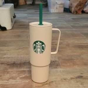 Starbucks 32oz White Metal Cold Cup With Handle NWOT